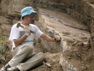 scavo paleontologico in roccia